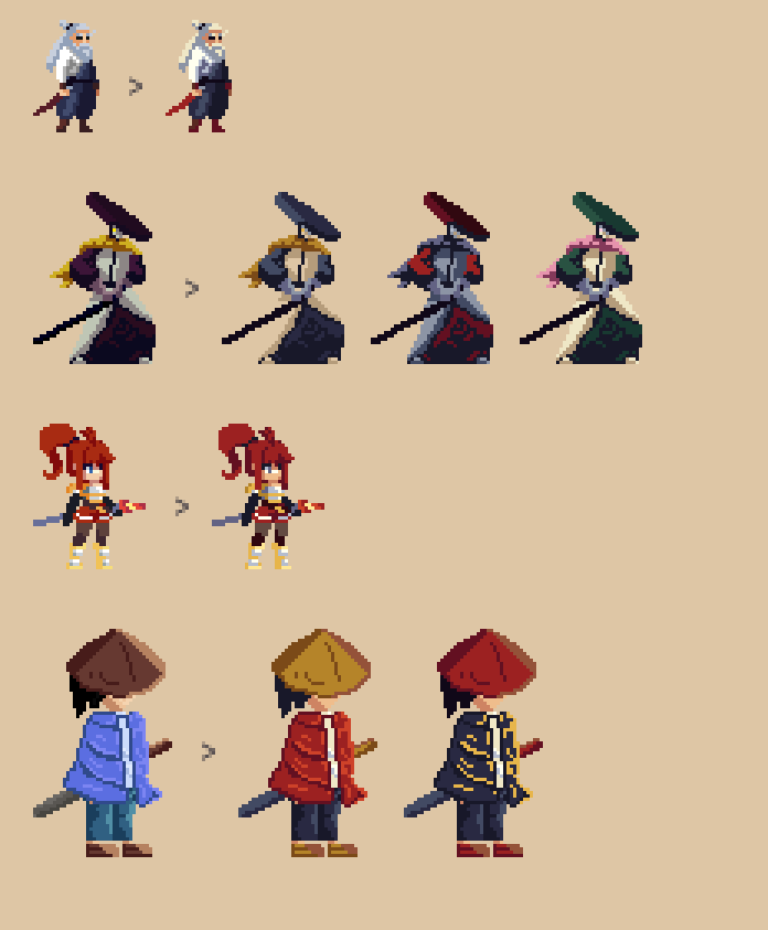 Source sprites on the left, restyled versions on the right