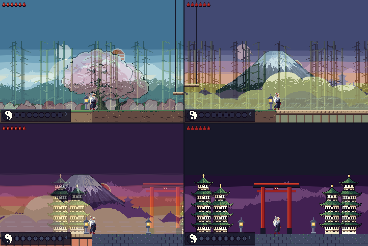 Area joins: dawn to noon, noon to sunset, sunset to dusk, and the boss arena